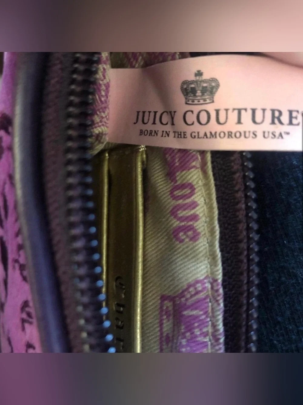 Vintage Juicy Couture Y2K Purple Velvet Wristlet with Embroidered Crest